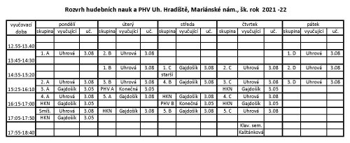 Rozvrh hodin HN a PHV | Uherské Hradiště